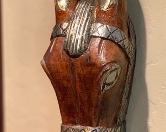 2pc Wood & Hammered Tin Horse Heads Pair 13.5x4x3in HxWxD