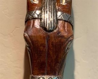 2pc Wood & Hammered Tin Horse Heads Pair 13.5x4x3in HxWxD