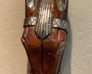 2pc Wood & Hammered Tin Horse Heads Pair 13.5x4x3in HxWxD