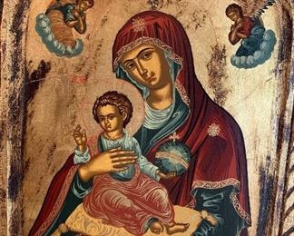 Carved Wood Gilt Finish Icon Jesus & Mary 13x10x1.5in HxWxD