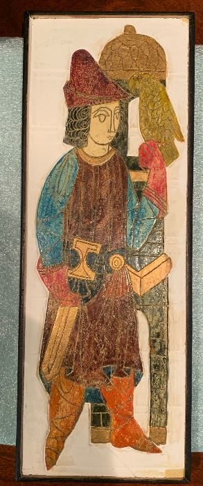 Hand Painted Clay Medieval Falconry 12x4.4x.5 HxWxD