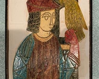 Hand Painted Clay Medieval Falconry 12x4.4x.5 HxWxD