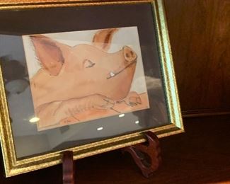 M.sea Pig Watercolor Art 9x11x1in HxWxD