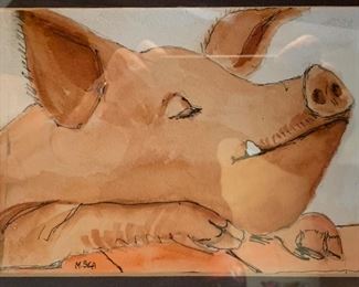 M.sea Pig Watercolor Art 9x11x1in HxWxD