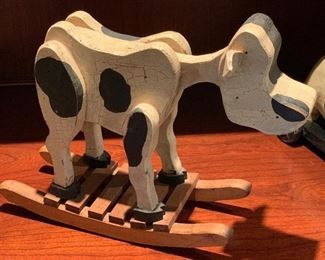 2pc Pig & Cow Wood Folk Art Decor Cow: 11x5x15in Pig: 6x6x12in HxWxD