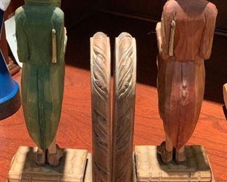 2pc Handcarved Wood Vicar Bookends 10in H