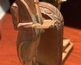 2pc Handcarved Wood Vicar Bookends 10in H