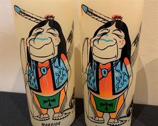 9 pc 1950s Bill T Lores Indian Glasses Native American 6 5/8: H