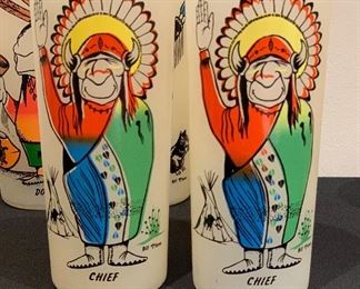 9 pc 1950s Bill T Lores Indian Glasses Native American 6 5/8: H
