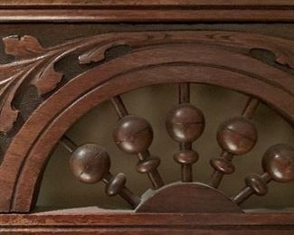 Antique Hand Carved Wood Frame Mirror & Hat Stand Wall Mounted 23x50x5in HxWxD