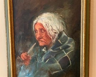*Original* Art Vivian Lowrey Native American Woman 19x14.5x1.5in HxWxD