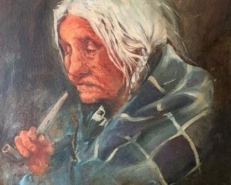 *Original* Art Vivian Lowrey Native American Woman 19x14.5x1.5in HxWxD