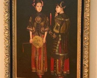 *Original* Art 2 Asian Girls Signed Huge 51x42x4in HxWxD