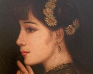 *Original* Art 2 Asian Girls Signed Huge 51x42x4in HxWxD