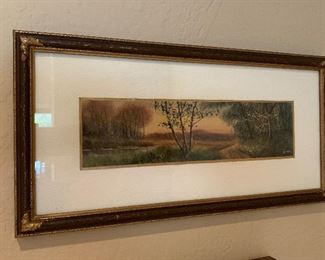 Signed Bower Landscape Art 11x22in