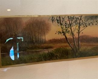 Signed Bower Landscape Art 11x22in