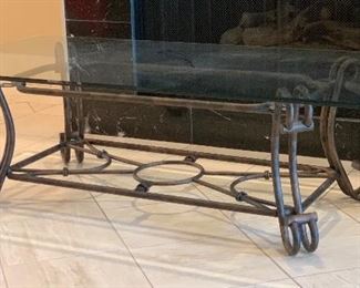 Metal Scroll Leg Glass Top Coffee Table 16x26x52in HxWxD