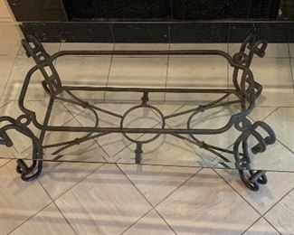 Metal Scroll Leg Glass Top Coffee Table 16x26x52in HxWxD