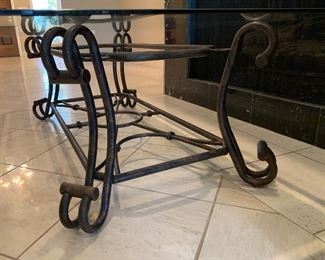 Metal Scroll Leg Glass Top Coffee Table 16x26x52in HxWxD