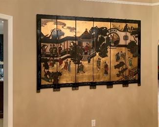 Asian Lacquer/Gilt 6 Panel Screen 48x73x1in HxWxD