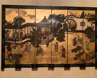 Asian Lacquer/Gilt 6 Panel Screen 48x73x1in HxWxD
