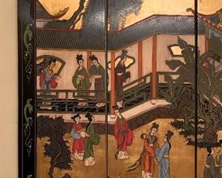 Asian Lacquer/Gilt 6 Panel Screen 48x73x1in HxWxD
