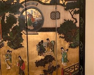 Asian Lacquer/Gilt 6 Panel Screen 48x73x1in HxWxD