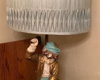 Vintage Ceramic Figural Lamp Boy on Rock 38x18x14in HxWxD