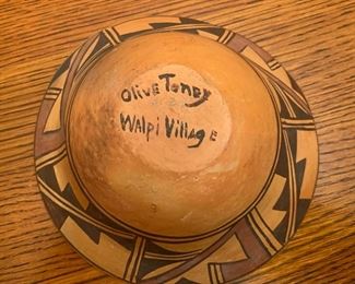 Native American Hop Pottery Olive Toney Walpi Village 2in H x 6.5in Diameter