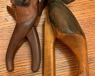 2pc Antique Carved Wood nutcrackers PAIR 8in Long