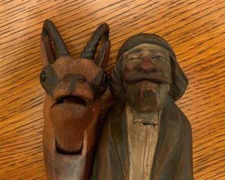 2pc Antique Carved Wood nutcrackers PAIR 8in Long