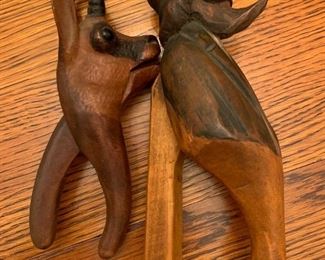 2pc Antique Carved Wood nutcrackers PAIR 8in Long