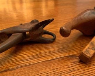 2pc Antique Carved Wood nutcrackers PAIR 8in Long