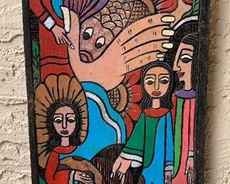 Lucia Wood Carved Folk Art P 7.5 x 10.5 in