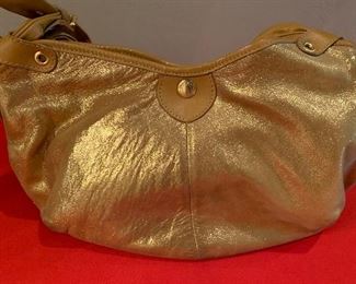 Jimmy Choo Gold Metallic Suede Bag/Handbag/Purse Made in Italy 8x14x6in HxWxD