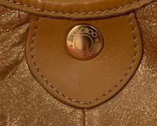 Jimmy Choo Gold Metallic Suede Bag/Handbag/Purse Made in Italy 8x14x6in HxWxD
