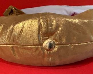 Jimmy Choo Gold Metallic Suede Bag/Handbag/Purse Made in Italy 8x14x6in HxWxD