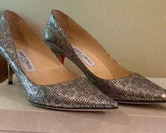 Jimmy Choo Aurora Pumps Lep Glitter Fabric-Champagne Shoes 143 39.5 sz