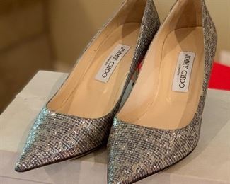 Jimmy Choo Aurora Pumps Lep Glitter Fabric-Champagne Shoes 143 39.5 sz