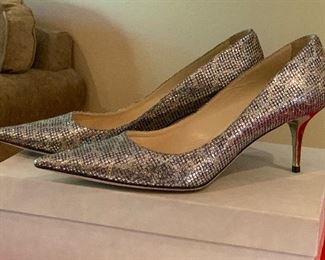 Jimmy Choo Aurora Pumps Lep Glitter Fabric-Champagne Shoes 143 39.5 sz