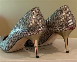 Jimmy Choo Aurora Pumps Lep Glitter Fabric-Champagne Shoes 143 39.5 sz
