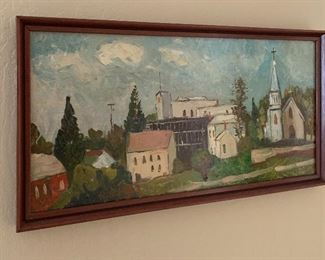 *Original* Richard Hackett Art Town Scene 13.25x25.25in HxWxD