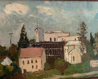 *Original* Richard Hackett Art Town Scene 13.25x25.25in HxWxD