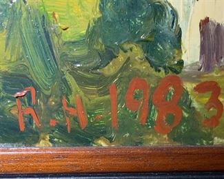 *Original* Richard Hackett Art Town Scene 13.25x25.25in HxWxD