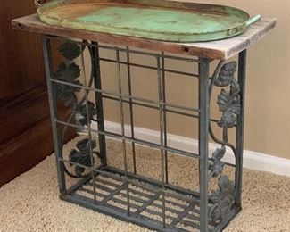 Iron Leaf Wood Top Accent Table 19x20.5x10 HxWxD