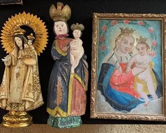 3pc Icon Jesus & Mary Picture/Carvings 13in Long biggest