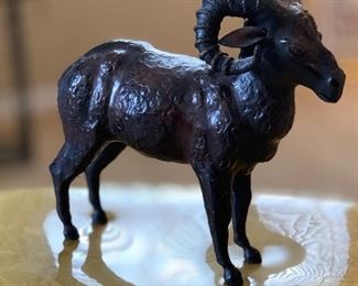 Leather Wrapped Ram Figure 12x5x13in HxWxD
