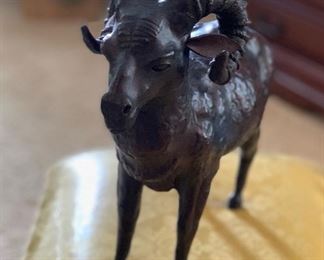 Leather Wrapped Ram Figure 12x5x13in HxWxD