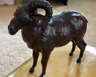 Leather Wrapped Ram Figure 12x5x13in HxWxD