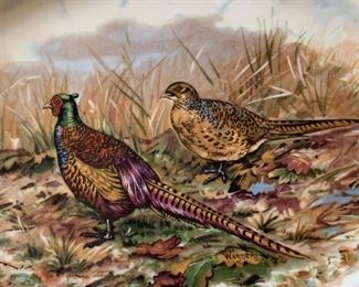 Set of 7 C. Ahrenfeldt Limoges Pheasant Bird Scene Wagner Plate Set Platter: 16.25x12in plates: 7.75in diameter HxWxD